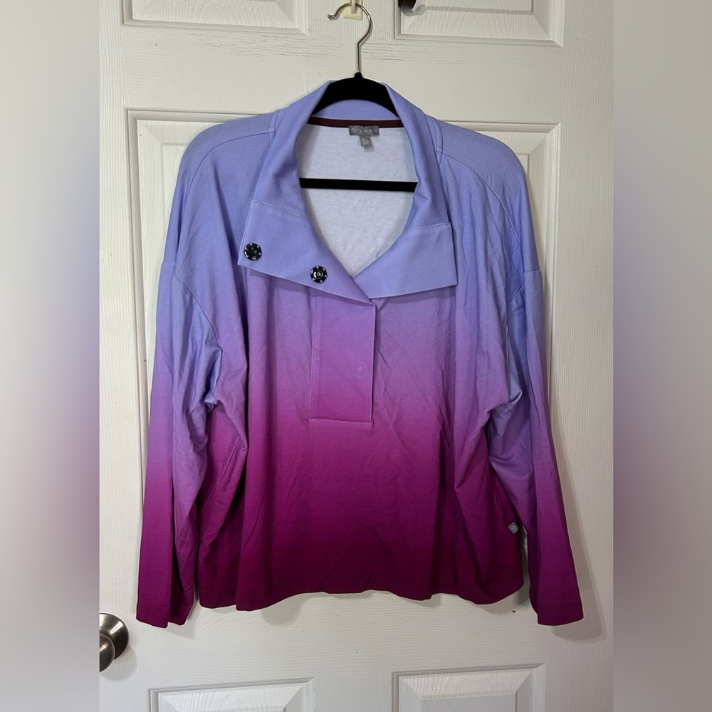 T By Talbots Women’s Top 3XLP  Pullover Rose Sunburst Ombré Print Long Sleeves